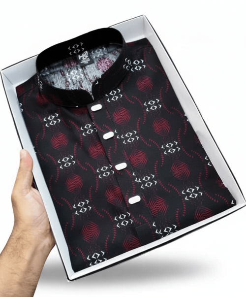 সূতি পাঞ্জাবী (কালো প্রিন্ট) - Image 5