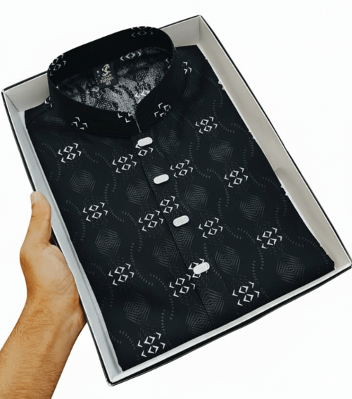 সূতি পাঞ্জাবী (কালো প্রিন্ট) - Image 7