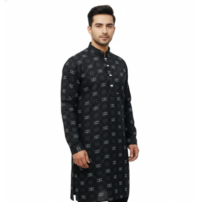 সূতি পাঞ্জাবী (কালো প্রিন্ট)