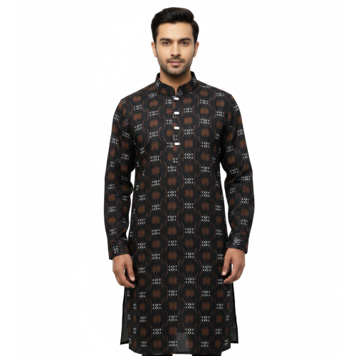 সূতি পাঞ্জাবী (কালো প্রিন্ট) - Image 3