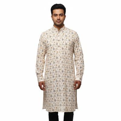 সূতি পাঞ্জাবী (সাদা প্রিন্ট)